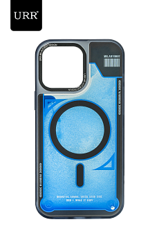 Премиальный стеклянный чехол URR Blue MagSafe на iPhone 15 Pro Max