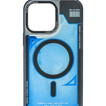 Премиальный стеклянный чехол URR Blue MagSafe на iPhone 15 Pro Max